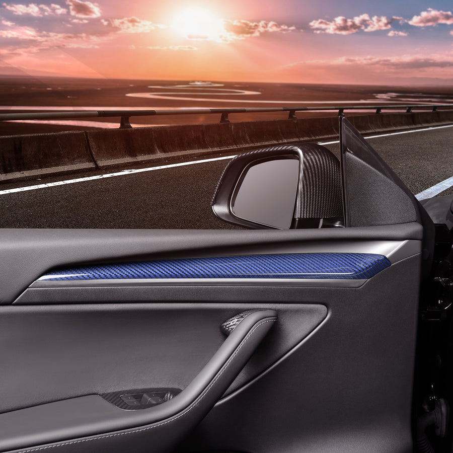 Tesla Model 3 / Y Front Door Dashboard Extension Panel-REAL MOLDED DRY CARBON