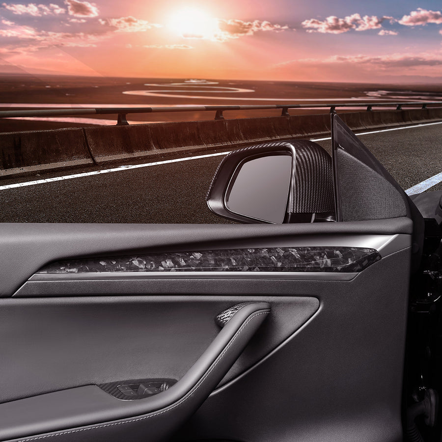 Tesla Model 3 / Y Front Door Dashboard Extension Panel-REAL MOLDED DRY CARBON