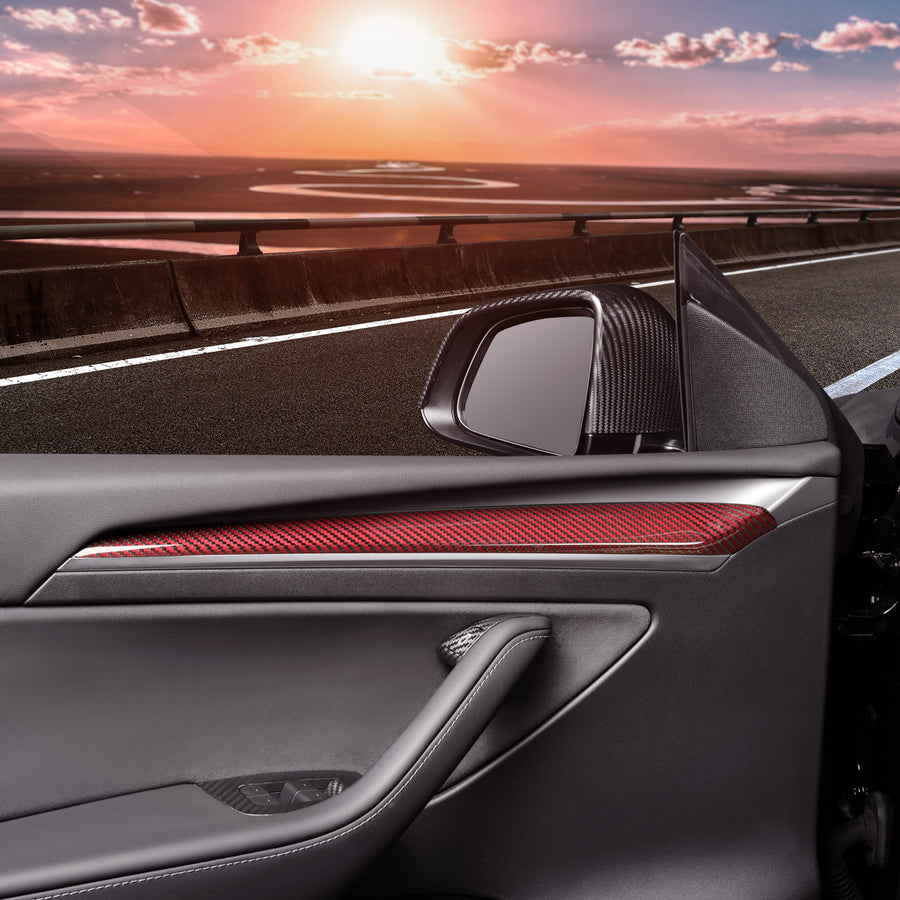 Tesla Model 3 / Y Front Door Dashboard Extension Panel-REAL MOLDED DRY CARBON